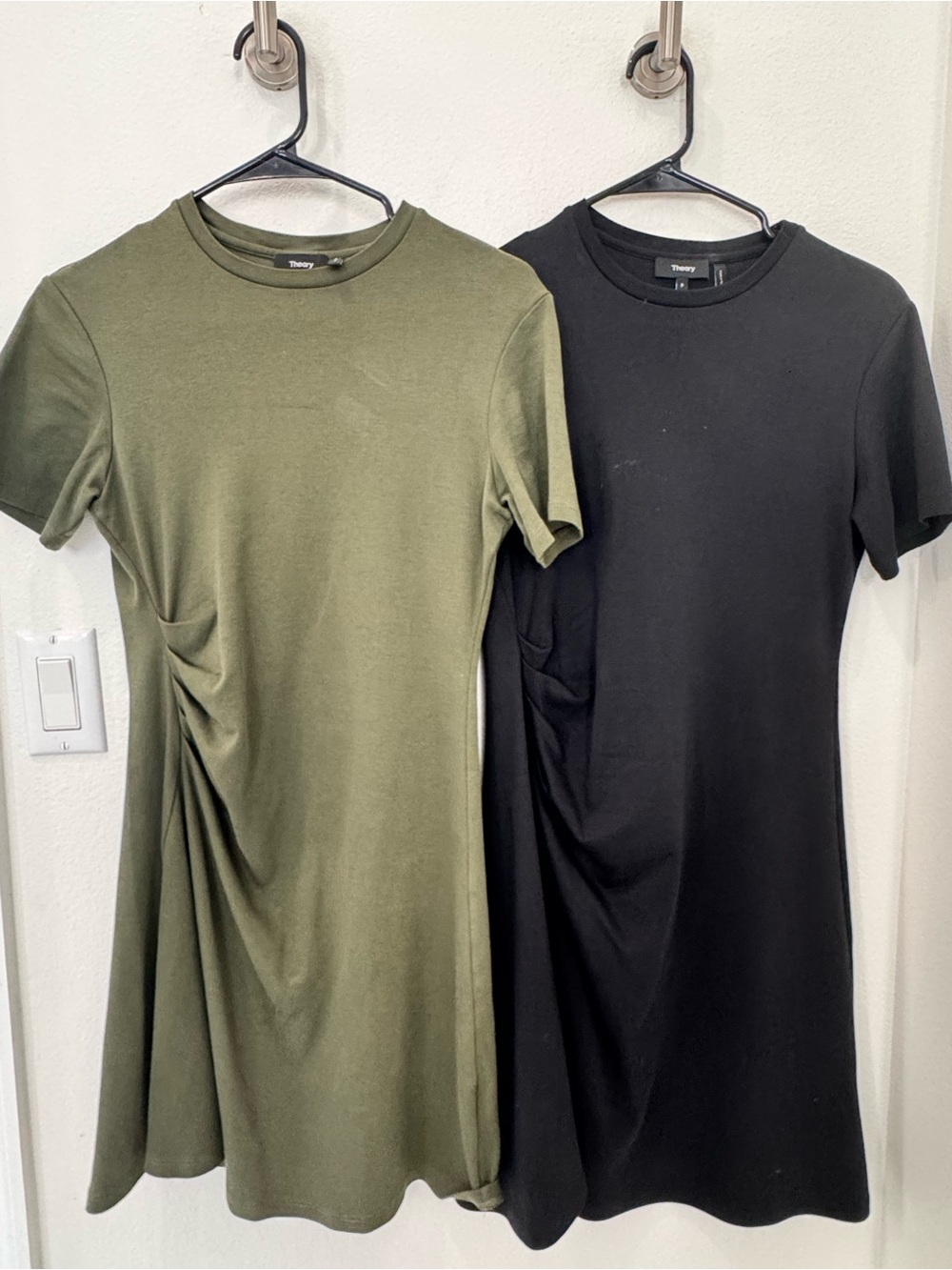100% Supima Cotton Theory Short Sleeve Side Ruched A-Line Dress (Lot of 2!)